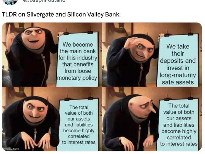 A meme describing the collapse of SVB