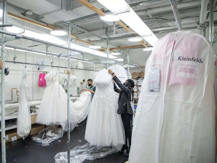 There was also a space dedicated to preparing gowns to be sent home with brides.