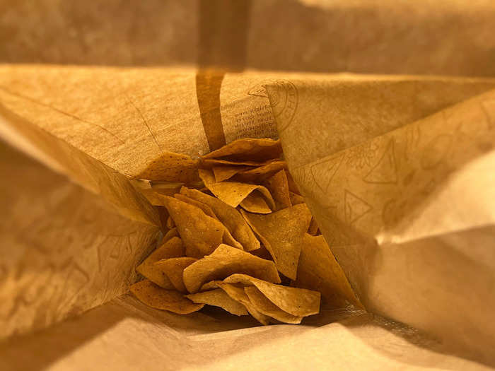 The cheapest item at Chipotle was the tortilla chips without salsa or guacamole.