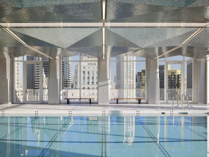 The 38th floor is home to some of the resident amenities, called The One Club, including a 75-foot swimming pool with a wraparound terrace.