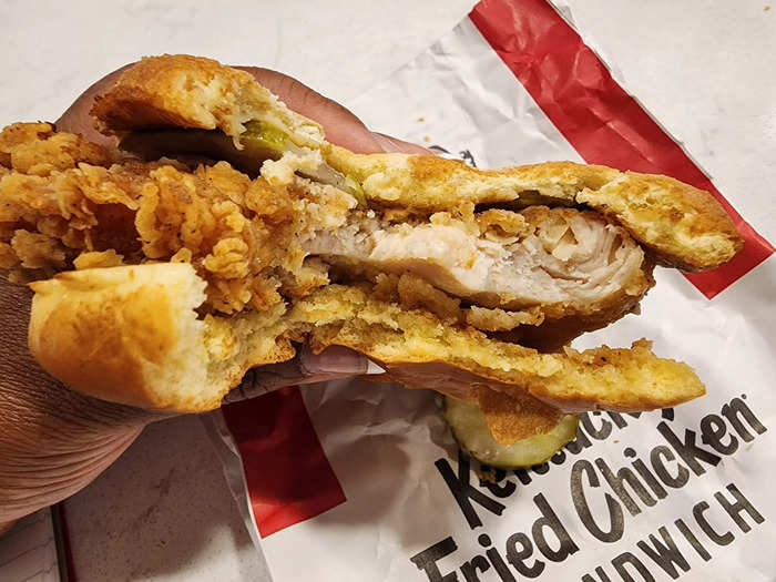 The KFC chicken sandwich was tasty and flavorful.