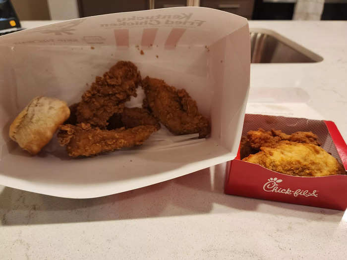 First, I tried the chicken tenders from KFC and Chick-fil-A.