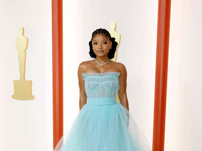 Halle Bailey channeled "The Little Mermaid" with her corseted gown.