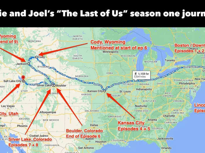 Ellie and Joel traveled over 3,500 miles across season one, winding up in Utah on the season finale.