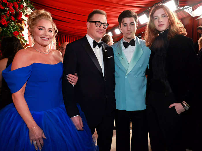 Brendan Fraser decided to make the evening a family affair. He brought his girlfriend Jeanne Moore and sons Holden Fraser, 18, and Leland Fraser, 16. He gave his eldest son, Griffin, 20, a shout-out during his acceptance speech for best actor.