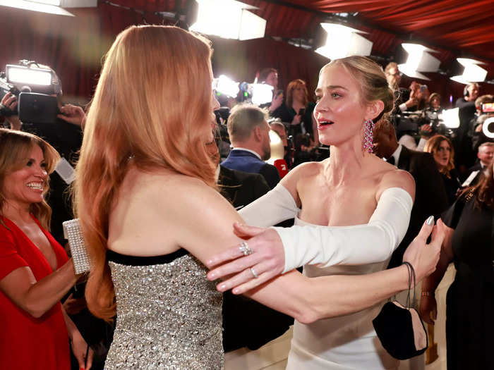 The pair also surprised Jessica Chastain on the red carpet during an interview.