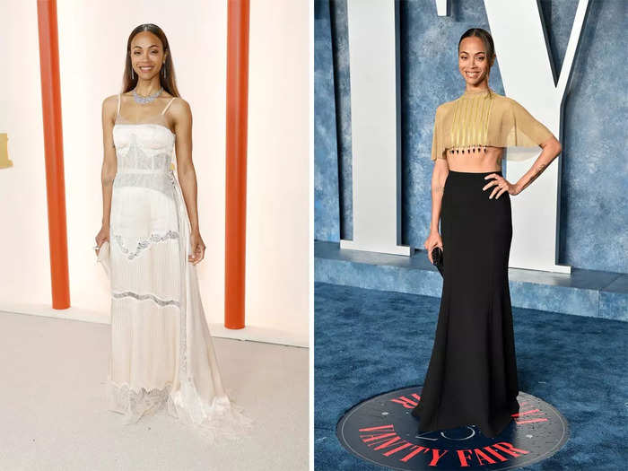 Zoe Saldana opted for a daring two-piece at the after-party, which was markedly different from the lace dress she wore to the Oscars.