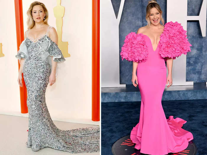 Kate Hudson also made a drastic change, swapping her sparkling dress for a hot-pink number.