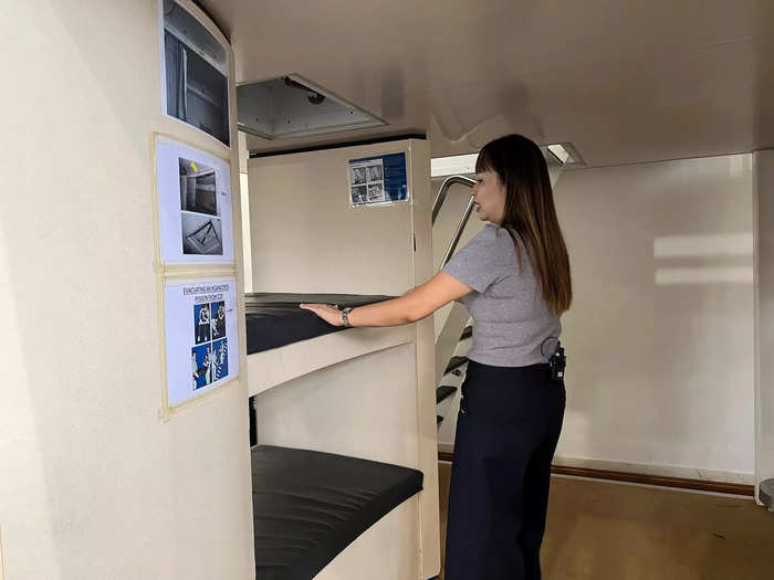 There are even mock-ups for evacuating the crew rest areas, which are secret aircraft rooms with bunk beds and private space for flight attendants.