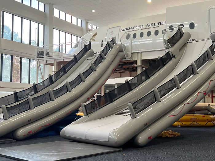 The first room we visited had the giant evacuation slides, which deploy from the doors during an emergency. These could be used during things like a fire in the cabin or after a crash landing.