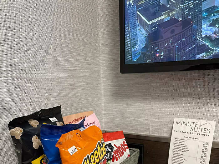 There was also a basket of snacks on the desk.