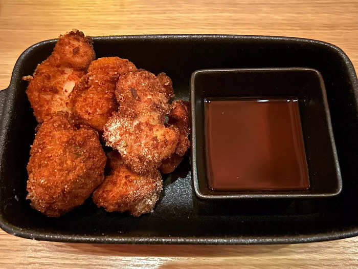 The only dish we really enjoyed were these incredible chicken and waffle bites.