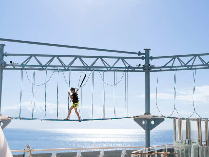 The Himalayan Bridge is an 80-meter sky walk, 60 meters above sea level, and can be found on MSC cruise ships Grandiosa, Bellissima, and Meraviglia.