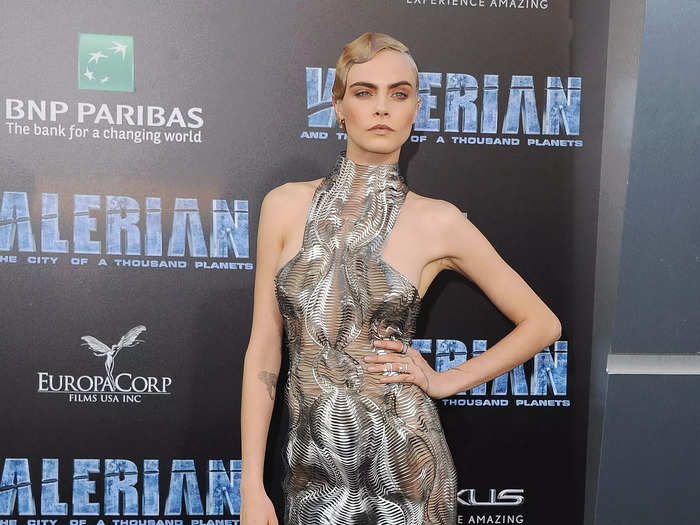 She looked like she was wearing liquid metal at the premiere of "Valerian and the City of a Thousand Planets" in July 2017.