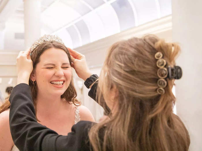 Giddiness swept through me when I put on a tiara with the Martina Liana gown.