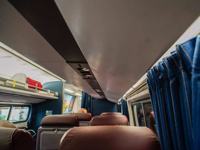 Like the Trenitalia and Via Rail trains, the seat configuration inside the Amtrak business-class car was two seats on one side of the aisle and one seat on the other.