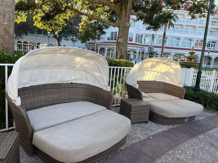 The pool had beds where guests could relax and soak up the sun.