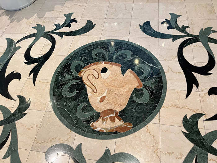 There are also Disney characters on the floor throughout the resort.