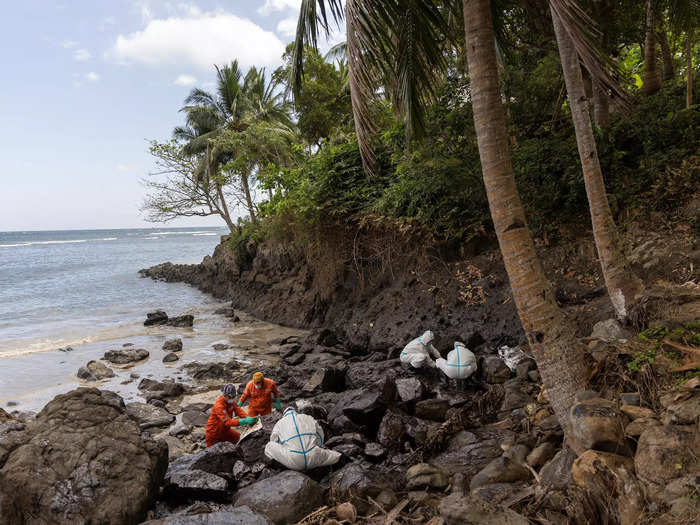 But booms and hair can only do so much and resources are an issue. At times, locals have been forced to use rice sacks to bag oil slick because there