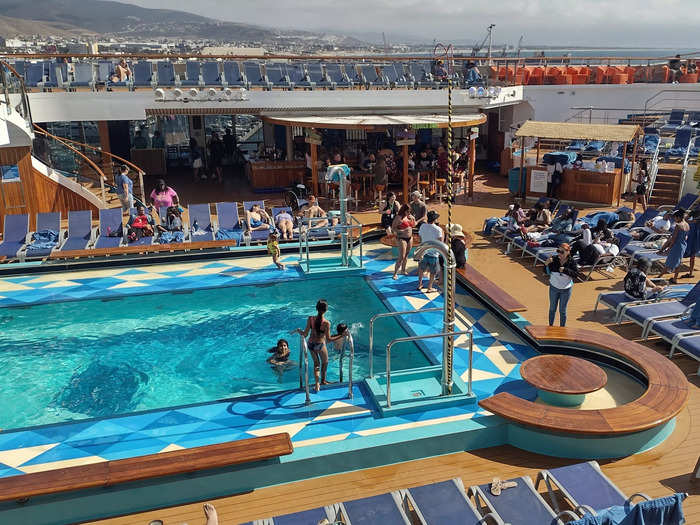 There are two pools on Carnival Radiance, along with several hot tubs.