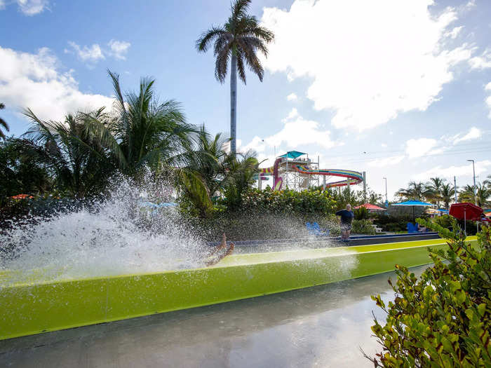Like Coco Beach Club, a day at the water park and its pools, beach chairs, and 13 water slides costs extra.