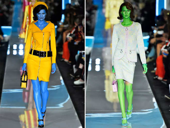 Months later during Milan Fashion Week, Scott mixed vintage fashion with futuristic beauty looks.