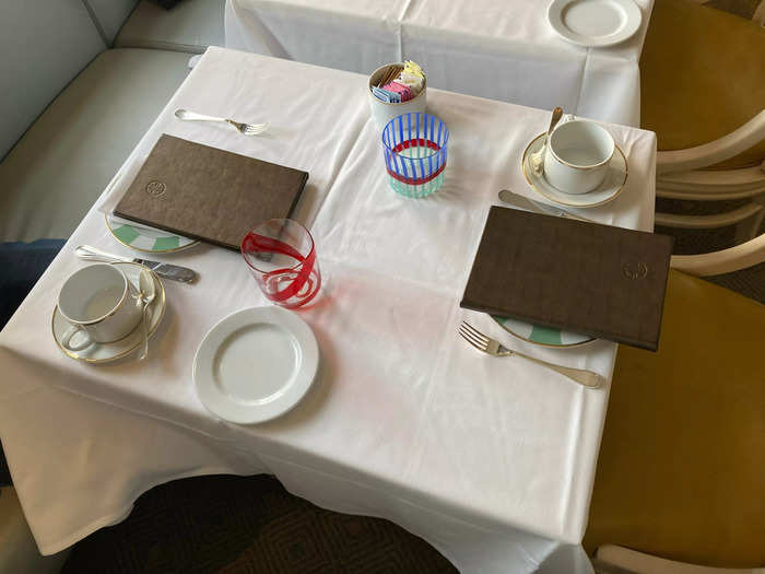 A waiter showed me to my table, which was set with monogrammed "BG" teacups and what looked like hand-blown water glasses.