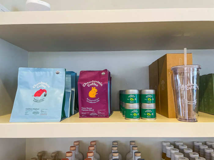 Above the flavored vinegar, seasonings, and boxes of bone broth was a collection of items from a celebrity-owned coffee brand.