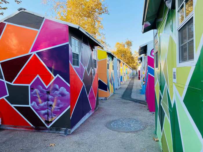 This site is being operated by Hope of the Valley, a faith-based nonprofit that has been deploying prefab tiny homes made by Washington-based Pallet to create these "tiny home villages" throughout Los Angeles.