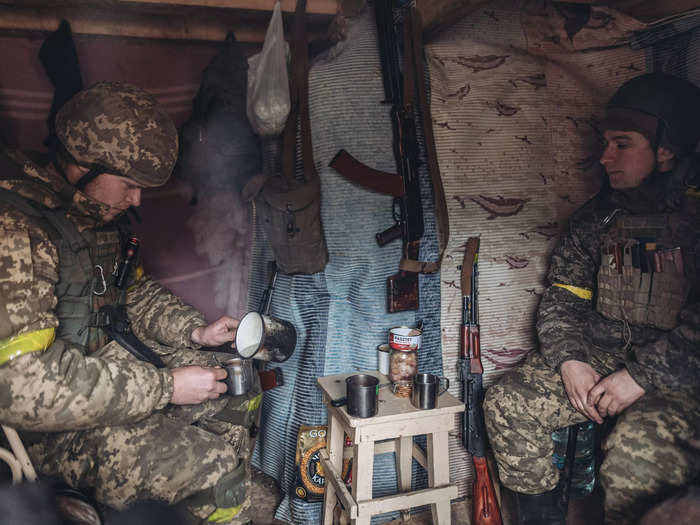 "The living conditions are very harsh and unhealthy," Gaelle Girbes, the French photographer, told Insider previously of life in Ukrainian trenches as the country fought Russian-backed separatists in the east prior to the invasion. Life "is really hard," she added, saying it takes a mental toll on the troops. Given the intensity of the battle for Bakhmut and the strains on the armed forces, the situation now may be far worse.