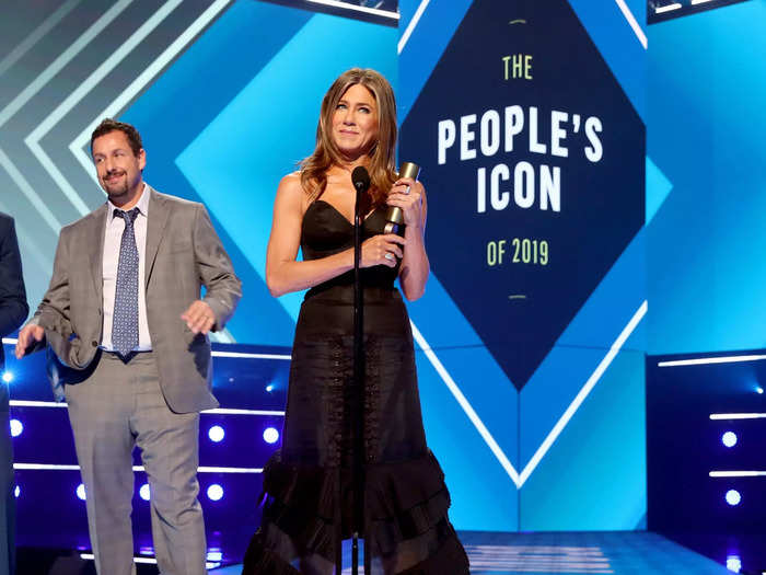 November 2019: Sandler also gave a "mushy" speech about Aniston when she won the People