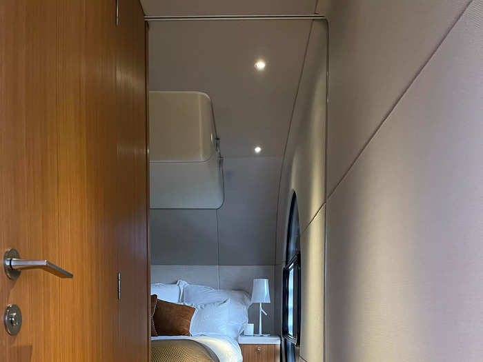 The bedroom is at the very back of the caravan and can be closed off via its own door.