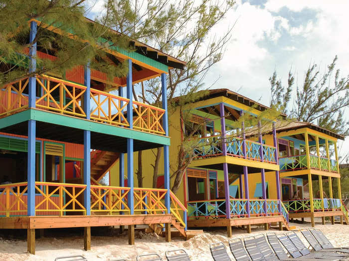 Guests can explore the island by tram, or via hiking and cycling trails. For extra privacy, two-story villas and beach cabanas are available for rent.