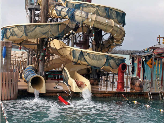 The shipwreck-themed island offers activities for all age groups, with special beach sections for families, adults, and teens.