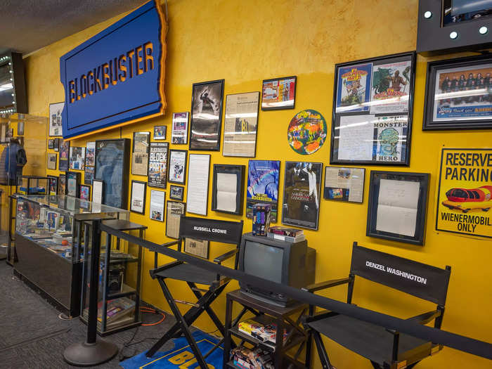 Display cases were filled with Blockbuster relics from the past.