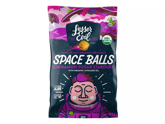 Snack on the whimsical Lesser Evil Interstellar Space Balls.