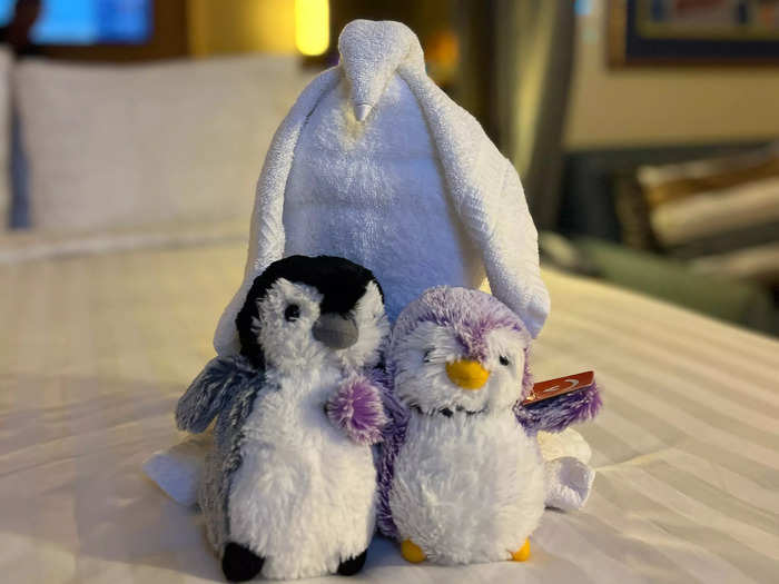 I bought stuffed penguins at the gift shop, and they quickly became our trip
