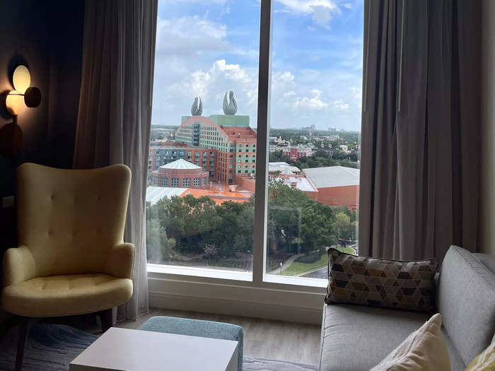 The living room had floor-to-ceiling windows that offered great views.