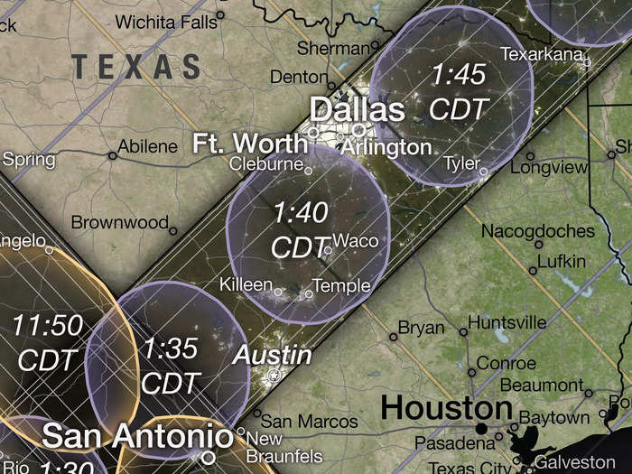 It will be the last total solar eclipse to be visible from the contiguous US until 2044. The eclipse will begin near San Antonio, then move to Austin and Dallas, Texas.