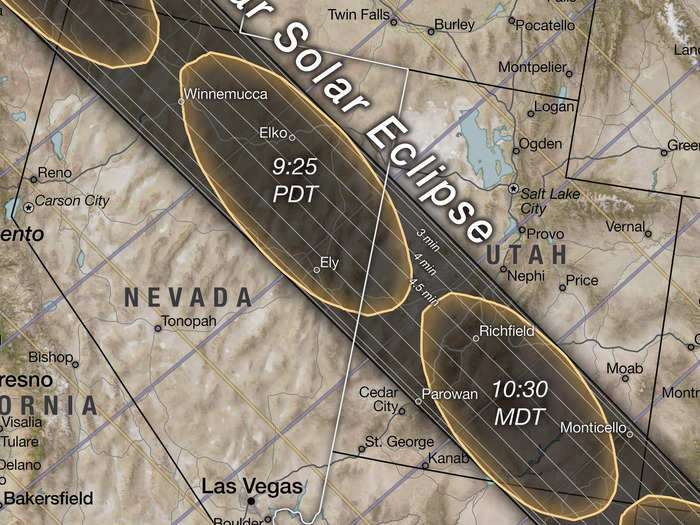 If you want a desert eclipse experience, the "path of annularity" passes right through northeast Nevada and southern Utah.