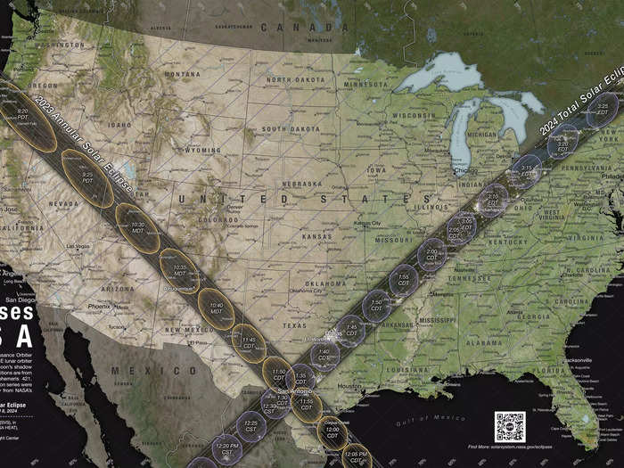 NASA released a detailed map showing the paths of those two eclipses. Let