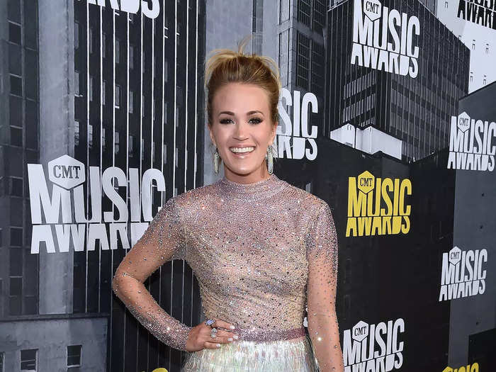 In 2017, Underwood rocked the iridescent trend with a sparkling minidress.