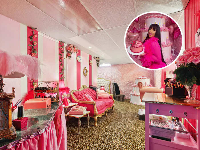 Penta initially wanted to rent the basement out for photoshoots, which explains the elaborate furnishings in the space — including a giant cardboard cake that her mother made.