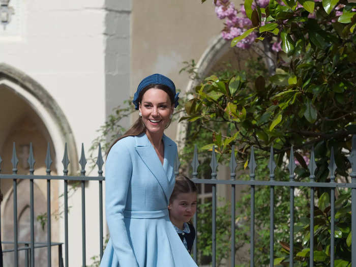 Kate chose a slightly brighter shade of blue to attend Easter services in 2022.