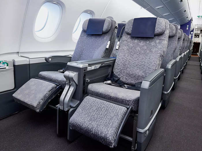 Travelers who want some added comfort can opt for premium economy, which has a 2x3x2 layout and comes with a legrest…