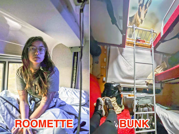 I had the choice of a top or bottom bunk in both rooms. In the roomette, I chose the top bunk. But I found it to be quite bumpy, so I went for the bottom bunk for my shared cabin ride, which I thought made a difference.