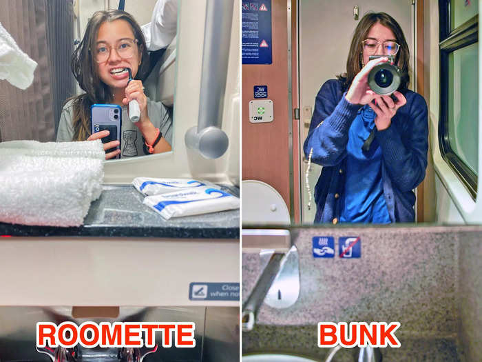 My roomette also came with a sink and mirror, so I could brush my teeth and wash my face and hands without leaving the room. Without a sink in the bunk, I was fine with brushing my teeth in the train-car bathroom.