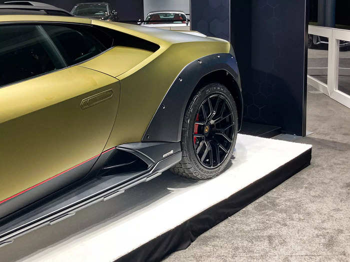 It has knobby tires, protective cladding, and extra lights up front. And, since this is a Lambo after all, the Huracan Sterrato has 602 horsepower and can can hit 60 mph in 3.5 seconds, the brand claims.