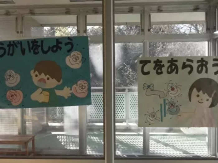 Posters and documents can still be found in the abandoned hospitals, like these signs about germs and personal hygiene.