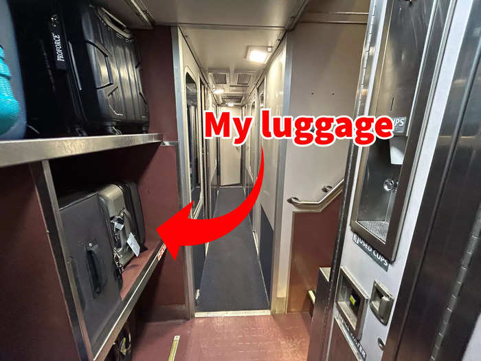 On the Empire Builder, there was a space near my room to store my luggage, which the Lake Shore Limited didn